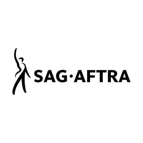 Stylized dancing person colored black beside SAG-AFTRA in black letters